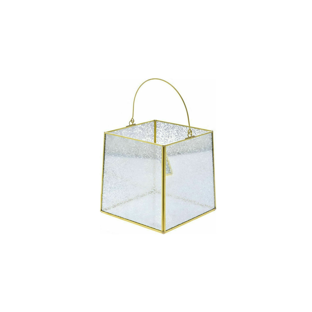 GLASS CANDLEHOLDER WITH GOLD EDGES AND HANDLE 16X16X17CM
