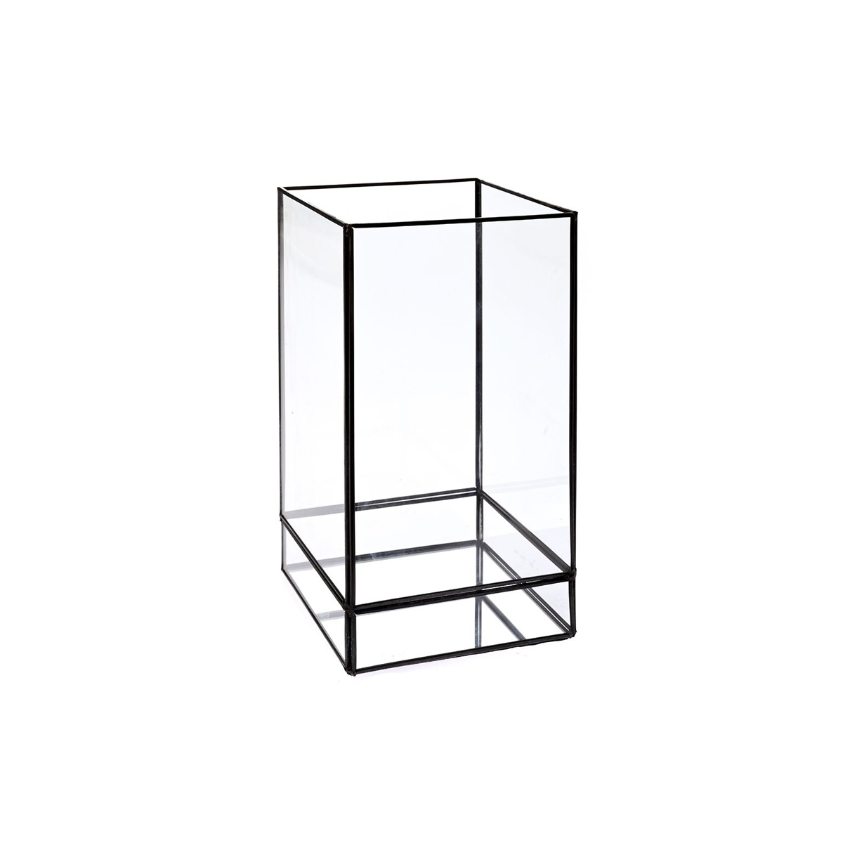 GLASS CUBE WITH BLACK METALLIC EDGES 16X16X30CM