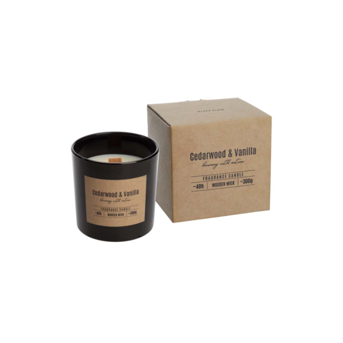 AROMATIC CANDLE IN A GLASS WITH WOODEN WICKCEDARWOOD & VANILLA ~ 40H
