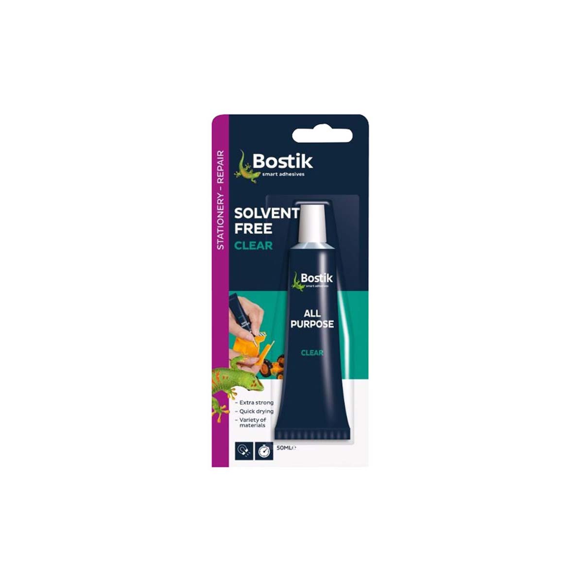 BOSTIK UNIVERSAL ADHESIVE WITHOUT SOLVENTS GLUE & FIX 50ML TRANSPARENT