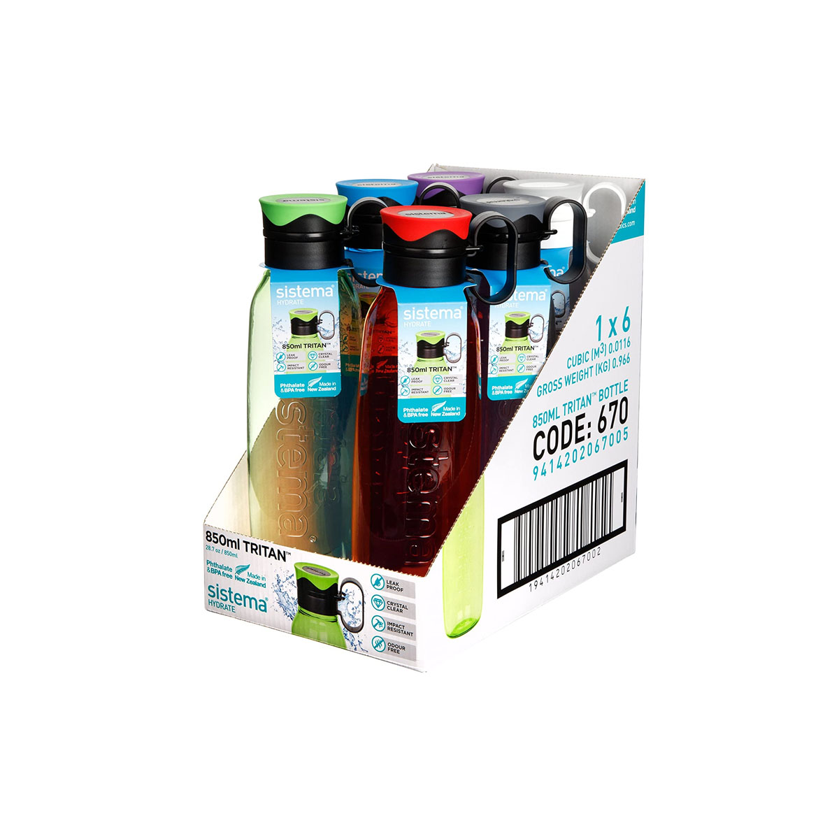 SISTEMA WATER BOTTLE TRITAN TRAVERSE WITH CAP WITH HANDLE 850ML