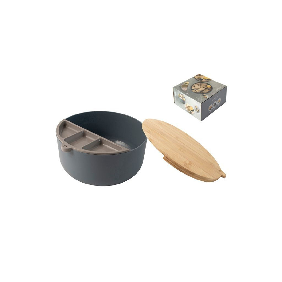 SERVING BOWL WITH ROOMS FOR SAUCES AND COVER