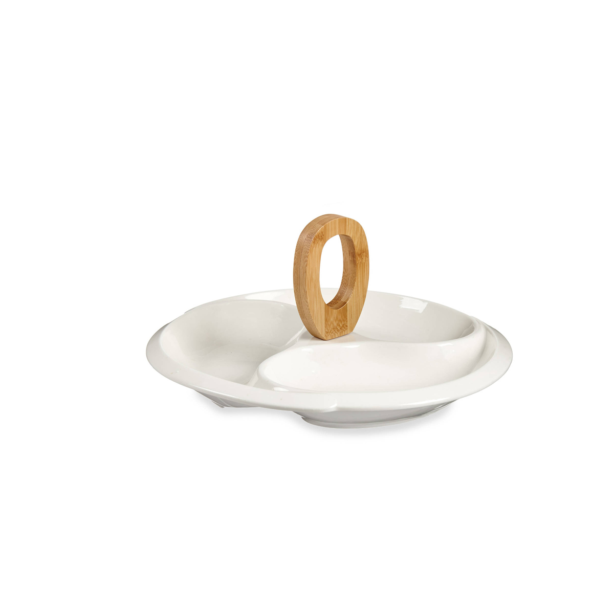 3-BOWL SERVING CONTAINER WITH WOODEN HANDLE