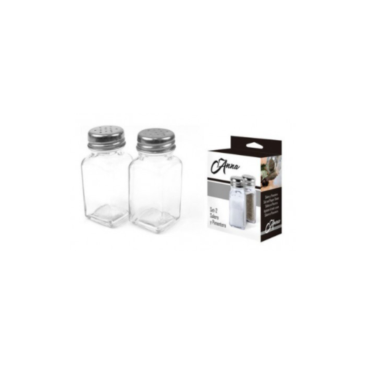 SALT / PEPPER GLASS WITH METAL CAP V/V