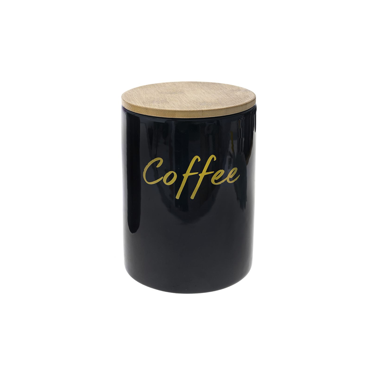 CERAMIC CONTAINER FOR COFFEE WITH WOODEN LID,  BLACK