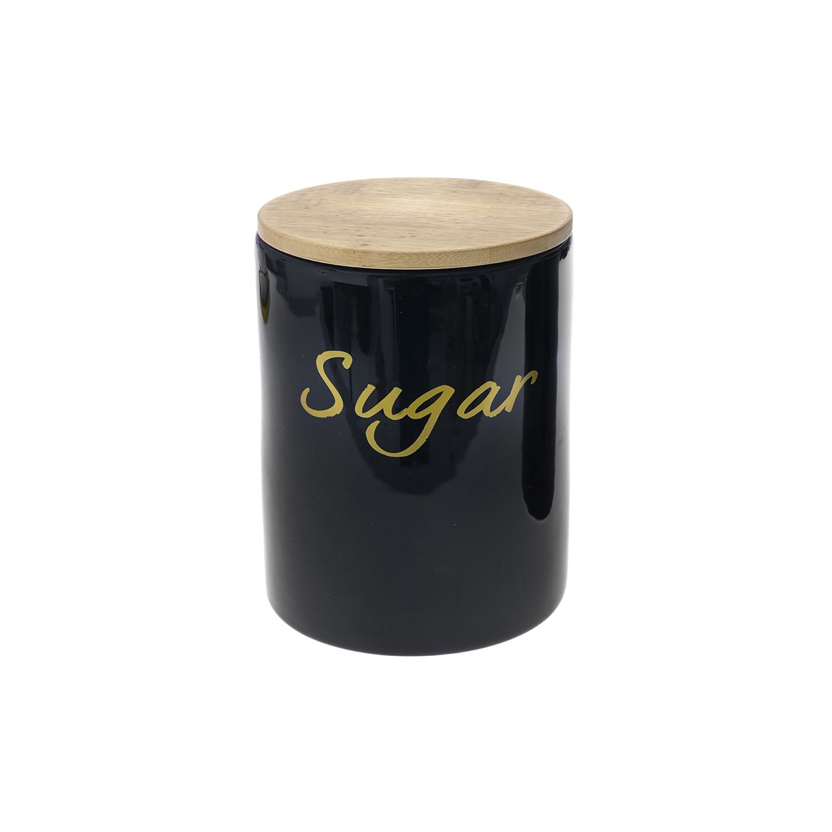 CERAMIC BLACK CONTAINER FOR SUGAR WITH WOODEN LID