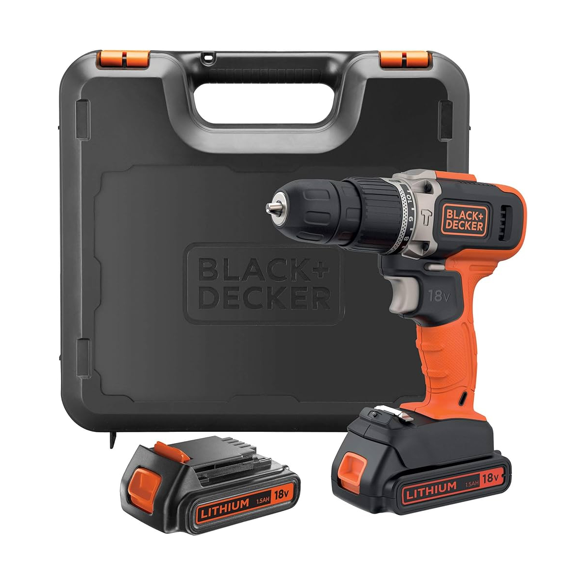 BLACK + DECKER BATTERY DRILL IN A CASE 18V 2X1.5AH