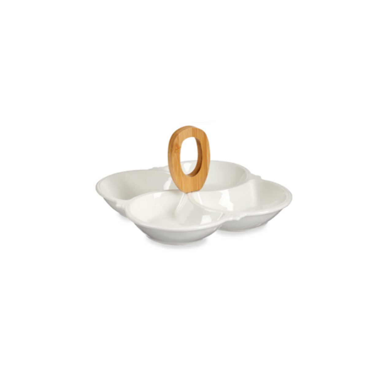 4-BOWL SERVING CONTAINER WITH WOODEN HANDLE