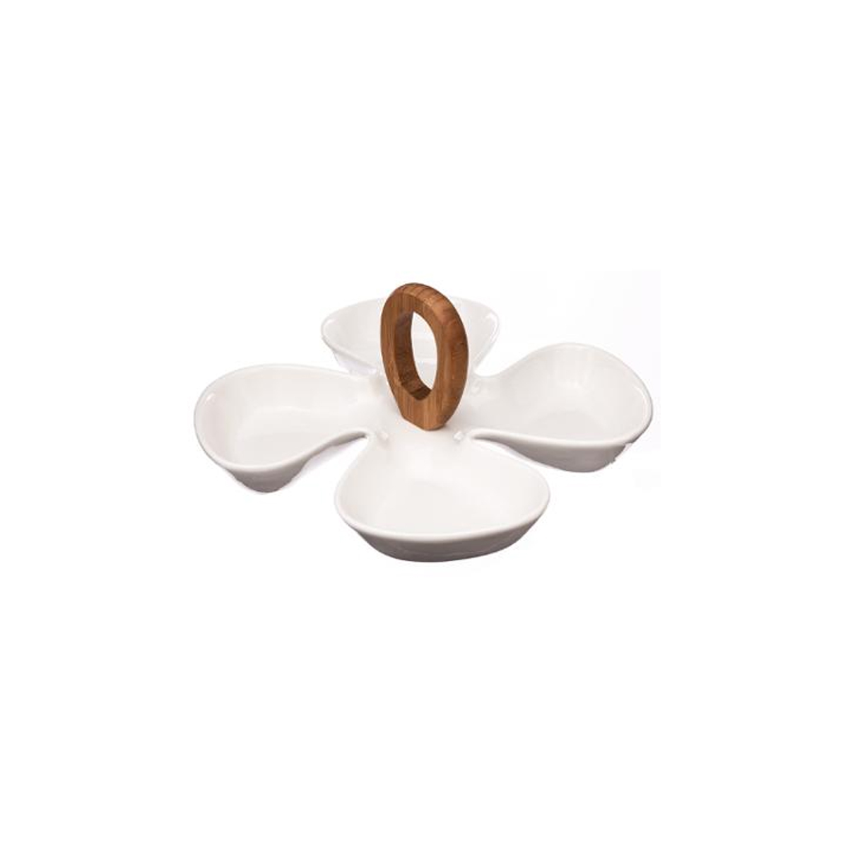 SNACK PLATE PORCELAIN WHITE WITH WOODEN HAND