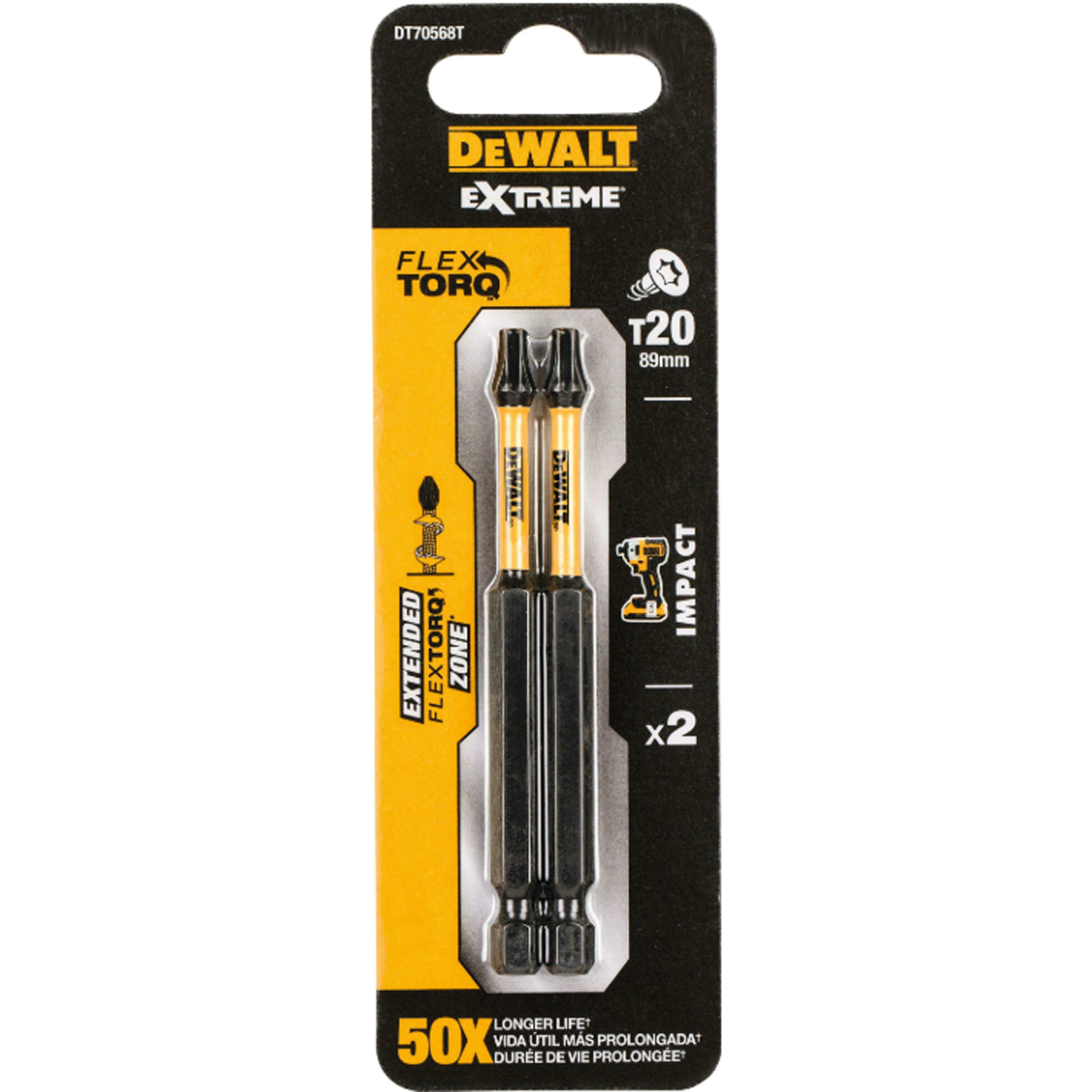 DE- IMPACT TORSION BITS- T20-89MM 2 PCS FLEXTORQ
