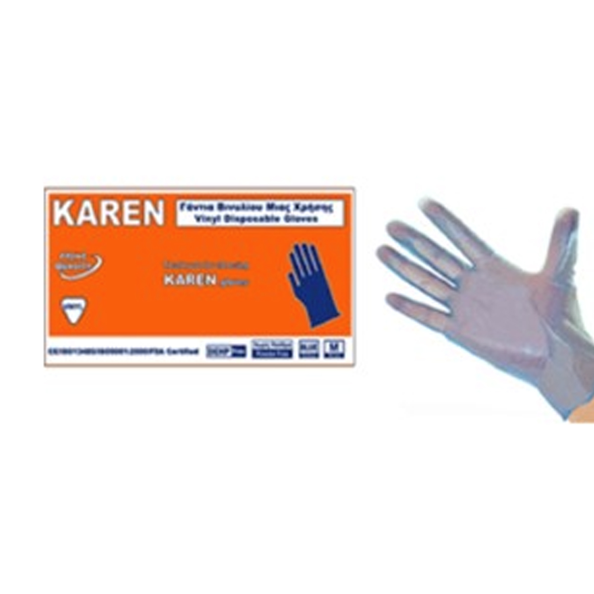 KAREN VINYL DISPOSABLE BLUE GLOVES 100 PCS-POWDER FREE XLARGE