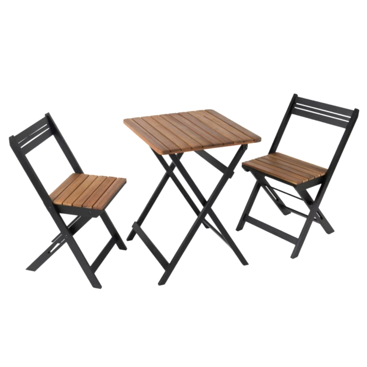INVENTIV FOLDING GARDEN FURNITURE SET TABLE WITH 2 CHAIRS ACACIA WITH BLACK